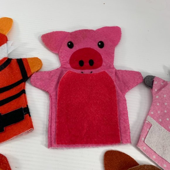 Lot of 5 Felt Hand Puppets Pig Red Riding Hood Dog Grandmother Cow 8.75" X 7.75" - Picture 5 of 11